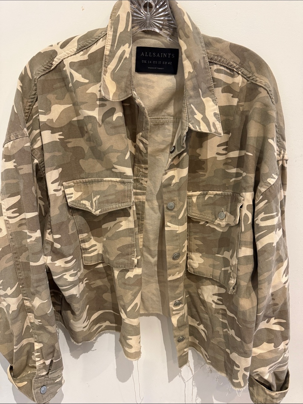 AllSaints Beige & Olive Camouflage Oversized Military Jacket